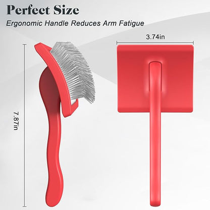 2PCS Slicker Brush for Dogs & Pet Comb,Professional Dog Grooming Brush (Goldendoodles,Poodles,Labradoodles) with Extra Long Pins to Effectively Remove Tangles, Knots and Mats (Red Large)