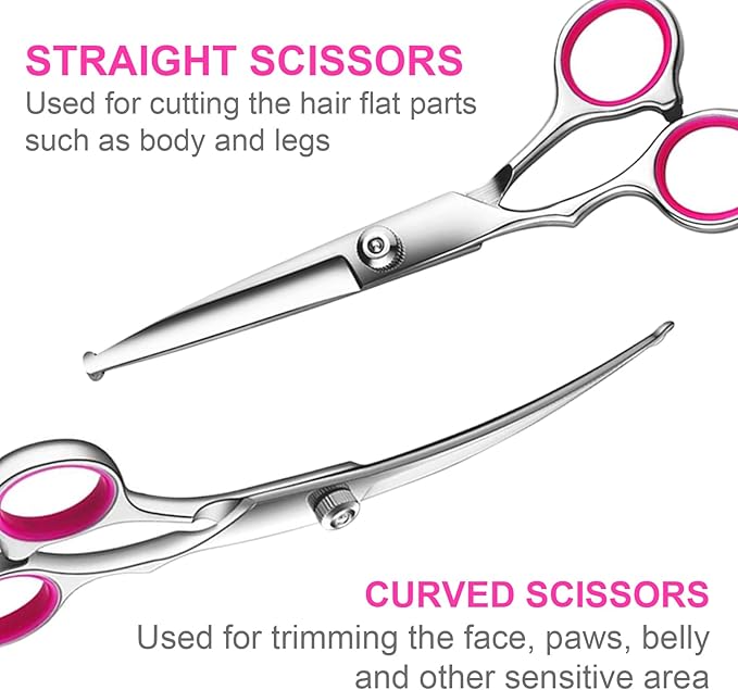 5 in1 Dog Grooming Scissors Kit, Professional Dog Scissors for Grooming with Safety Round Tips, Titanium Coated Grooming Shears for Dogs Cat Pet At Home