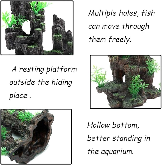Tfwadmx Aquarium Mountain View Moss Tree Rock Cave Fish Tank Stone Ornament Landscape Decoration with Small Plants