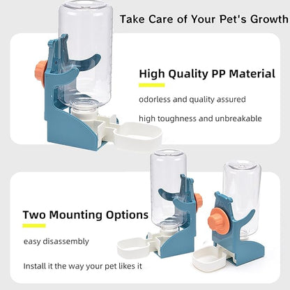 NIENIE No Mess Bird Feeder Water Dispenser Set, Automatic Transparent Parrot Feeder Acrylic Parrot Food Container Drinker, Blue (Pack of 2)