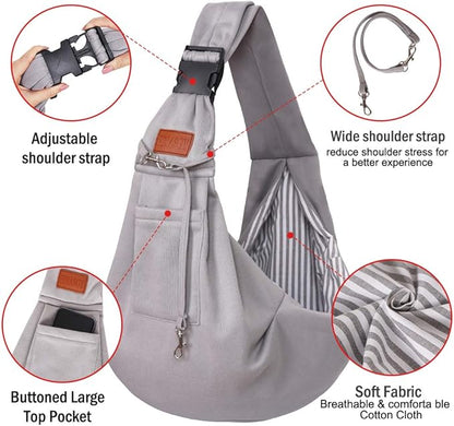 FDJASGY Small Dog Sling Cat Carrier Adjustable Strap Hands Free Reversible Pet Puppy Travel Bag Backpack for Outdoor Travel