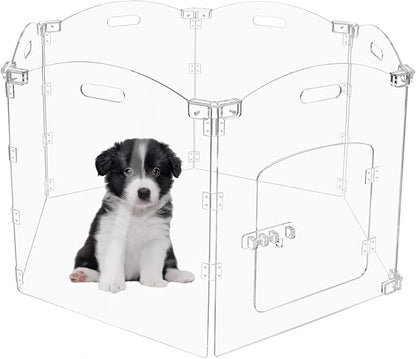 Acrylic Dog Gate for The House 6 Panel 120" W x 24" H Foldable Dog Playpen Indoor with Handles, Free-Standing Pet Gates Clear Dog Pen for Dogs Puppy Cat Rabbit Accessories with Door