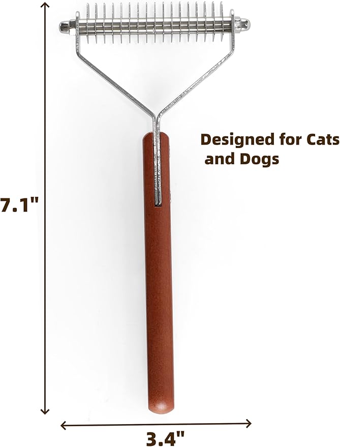 Dog Undercoat Rake Cat Grooming Rake with Wooden Handle Dematting Undercoat Brush for Medium Hair Coat Rake for Dogs Knot Removal and Shedding Control L
