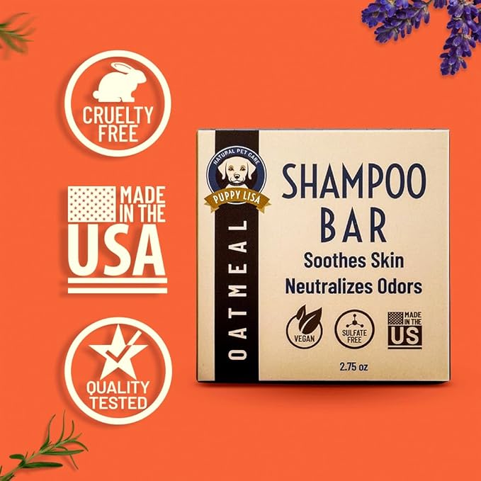 Natural Dog Shampoo Bar - Neutralizes Odors - Made in USA, Vegan, Hypoallergenic - Made with Natural Ingredients - 1 Dog Shampoo Bar is Equivalent to 24oz of Liquid Oatmeal Shampoo (1 Bar)