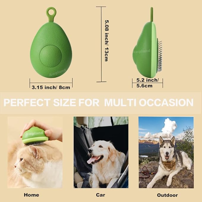 Cat Brush with Release Button, Portable Avocado Dog Brush for Shedding Massaging Grooming Dogs Cats Rabbits, Small Self-Cleaning Dog & Cat Slicker Brush for Pets with All Hair Types