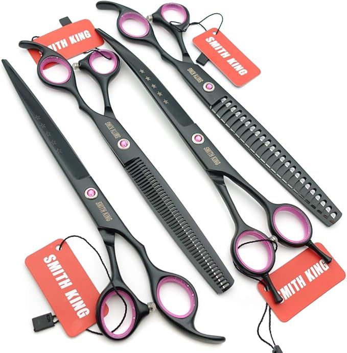 8.0 inches Professional Dog Grooming Scissors Set Straight & thinning & Curved & chunkers 4pcs in 1 Set (with Comb)