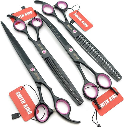 8.0 inches Professional Dog Grooming Scissors Set Straight & thinning & Curved & chunkers 4pcs in 1 Set (with Comb)
