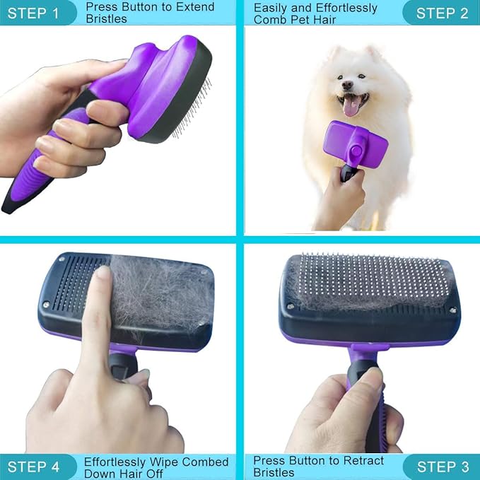 Self Cleaning Slicker Brushes for Pets,Dog Brush for grooming,Massaging Tool Suitable for Dog or Cat,Dog Brush or Cat Brush. (Purple)
