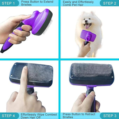 Self Cleaning Slicker Brushes for Pets,Dog Brush for grooming,Massaging Tool Suitable for Dog or Cat,Dog Brush or Cat Brush. (Purple)