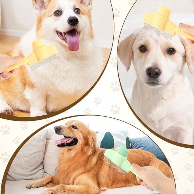 2PCS Pet Hair Removal Comb Flea Comb, Self-Cleaning Stainless Steel Grooming Brush with Release Button for Dogs Cats Short and Long Hair