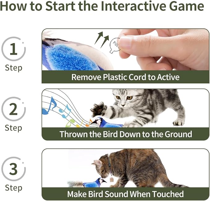 Catnip Cat Toys Boredom Relieve Teeth and Kicking Feather Cat Toys Interactive with Lifelike Chirp Sound Chirping Bird Kitten Toy Real Feather (6 Pack)