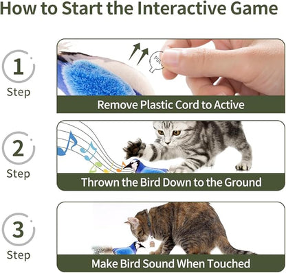 Catnip Cat Toys Boredom Relieve Teeth and Kicking Feather Cat Toys Interactive with Lifelike Chirp Sound Chirping Bird Kitten Toy Real Feather (6 Pack)