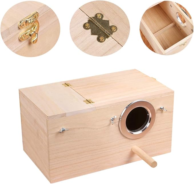 YJJKJ Wood Parakeet Nest Box Pet Bird House Parrot Breeding Mating Box Bird Cage Box for Lovebirds Cockatiel Parrotlets Budgerigar Parakeet (XL)