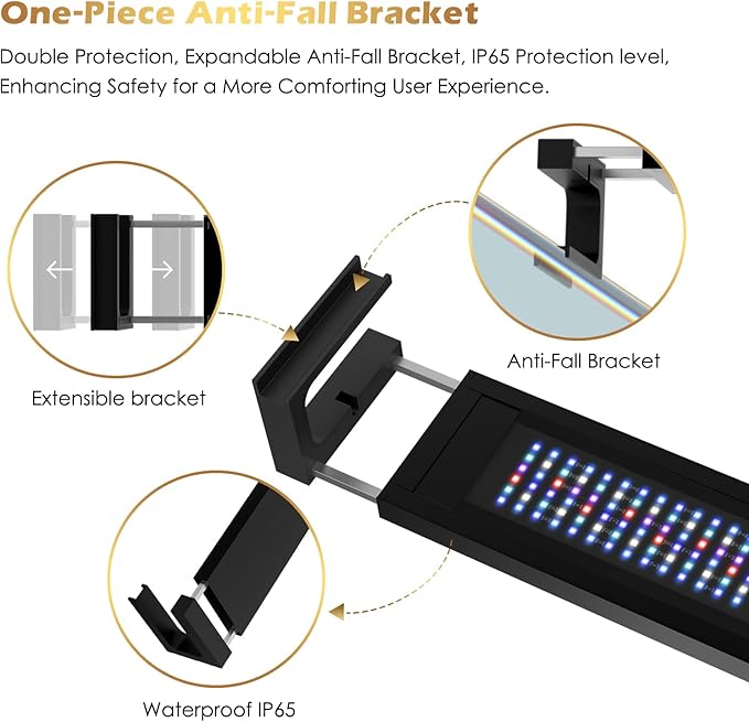 GLOWRIUM Saltwater Aquarium Light, Smart Reef Coral Fish Tank Light with Bluetooth + WiFi Dual Control App, DIY Spectrum, Brightness Adjustable, Anti-Drop, Real Time Water Temperature Sensor(48-60 in)