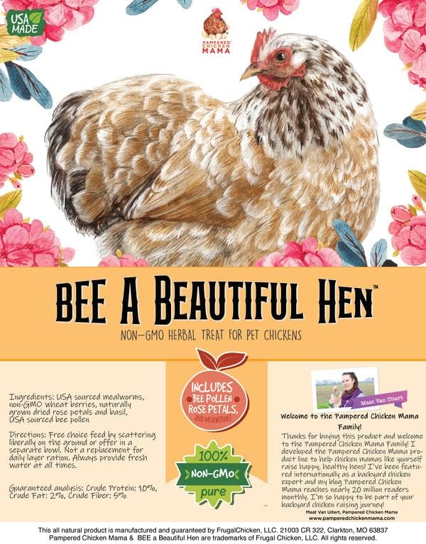 Dried Mealworm and Herb Treat for Backyard Chickens, Non-GMO, USA Raised, Healthy Backyard Chicken Feed and Supplies, BEE A Beautiful Hen 4 Pounds (4 pounds (64 oz)