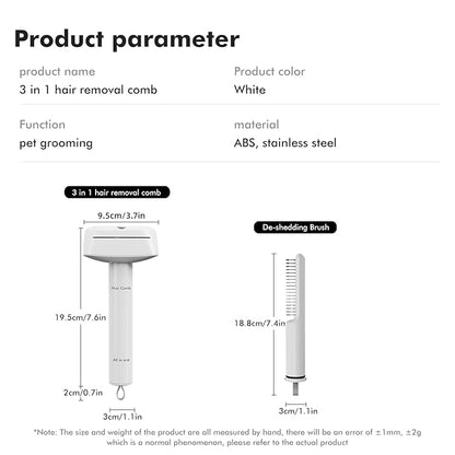 3 In 1 Pet Dematting Tool, Dog Flea Lice Combs for Grooming, Undercoat Rake & Dematting Comb for Detangling Matted or Knotted Undercoat Hair, Great for Short or Long-haired Dogs & Cats -White
