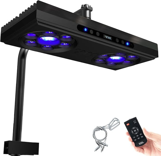 Aquarium Light- 140W Reef Light Wide Coverage Sunrise Sunset Moonlight Saltwater Lights for Coral with Master Slave Group Control & Timer & Screen