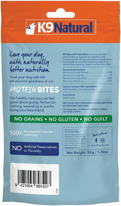 K9 Natural, Freeze-Dried Single Ingredient Dog Treats, High-Value, Low-Calorie Protein Bites for Active Dogs, Healthy Dog Training Treats, Grain-Free Reward, Lamb Lung, 1.76oz (Pack of 2)