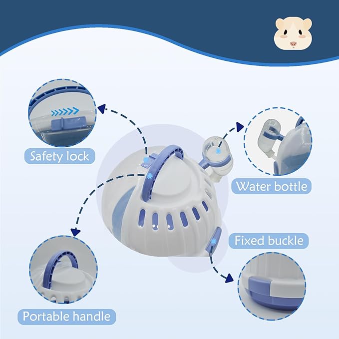 Hamster Carrier Cage Portable_ages Small Animals Carry Travel Case with Water Bottle Plastic Breathable_uinea Pig Outgoing Cage for Dwarf Hamster Ferret Chinchillas Hedgehog (Blue)