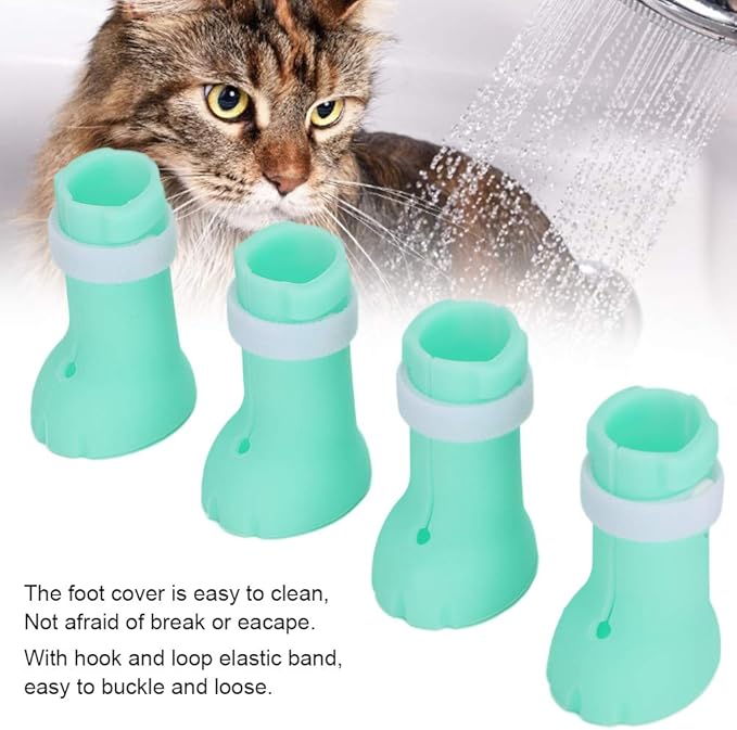 Pssopp 4Pcs Anti-Scratch Cat Shoes Silicone Boots, Cat Nails Protector Shoes Boots Cat Washing Claw Foot Cover for Bathing