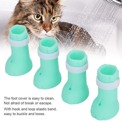Pssopp 4Pcs Anti-Scratch Cat Shoes Silicone Boots, Cat Nails Protector Shoes Boots Cat Washing Claw Foot Cover for Bathing