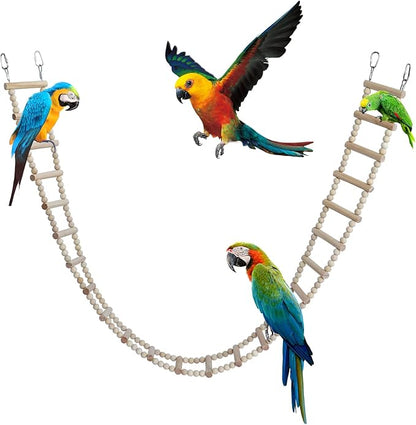 Bird Ladder Bridge, Wooden Pet Hamster Climbing & Swing Toys, Cage Accessories for Birds Rats Parrots Hamster Squirrel Sugar Gliders Parakeets Cockatiels - 24 Steps - 53 x 3.14 Inch