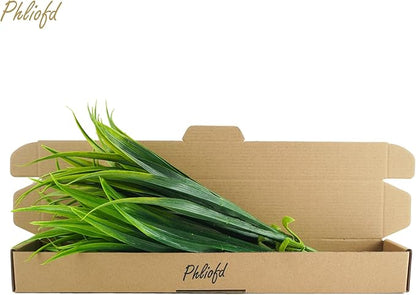 6Pcs Artificial Grass Fake Plants 17.3in 16 Leaves Outdoor Fake Grass UV Resistant Greenery Plastic Plants for Home Window Garden Office Patio Hanging Planter Pathway Front Porch Décor