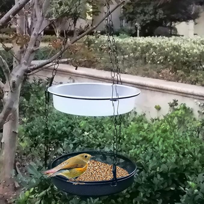2-in-1 Set Hanging Bird Feeder and Bath for Outdoor, Small Metal Tray Perfect for Attracting Bird