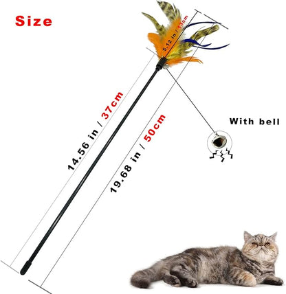 Cat Wand Toy Feather Stick Cat Toys, 6 Pieces Interactive Cat Toy Feathers Wand for Indoor Cats (C)