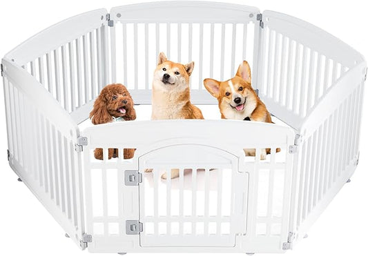 Dog Playpen 6-Panel 24" | Safe & Secure Indoor/Outdoor Pet Fence | Folding & Portable | 35 x 35 x 24IN, Ideal for Small to Medium Dogs | Easy to Clean ï¼_hiteï¼