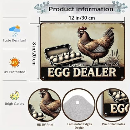 Funny Chicken Gifts Relax Local Egg Dealer Tin Sign for Home Farm Chicken Coop Farmhouse Kicthen Garden Decor 8 X 12 Inch (3522)