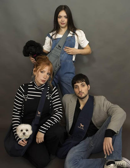 Noah & Paw Dog Sling Carrier for Small Dogs 5-18lb, Dog Sling for Small Dogs and Cats, Dog Carrier with Adjustable Padded Strap, Premium Denim, Lined with Fur, Double Safety Feature, Machine Washable