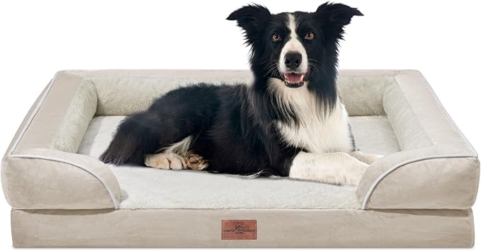 Waterproof Dog Beds for Large Breed Dogs, Large Dog Beds Orthopedic Foam, Comfy Pet Bed Sofa with Washable Removable Cover & Non-Slip Bottom(Large,Beige)