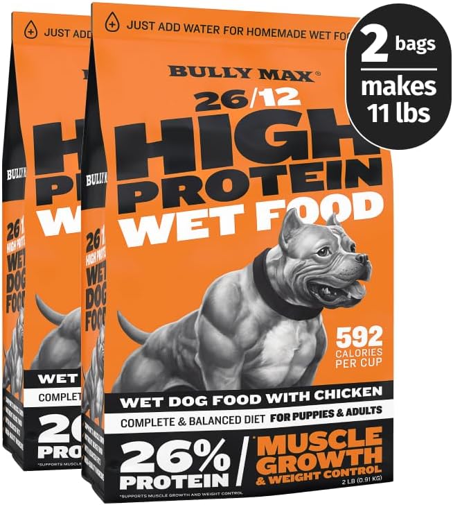 Bully Max Wet Dog Food - Instant Fresh Dehydrated High Protein Soft Puppy & Adult Dog Food with Chicken - Healthy Muscle Growth for Small & Large Breeds - 4 Dry Pounds (Makes 11 lbs. of Wet Food)
