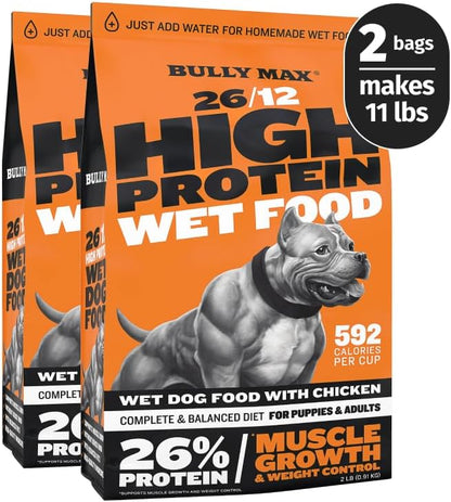 Bully Max Wet Dog Food - Instant Fresh Dehydrated High Protein Soft Puppy & Adult Dog Food with Chicken - Healthy Muscle Growth for Small & Large Breeds - 4 Dry Pounds (Makes 11 lbs. of Wet Food)