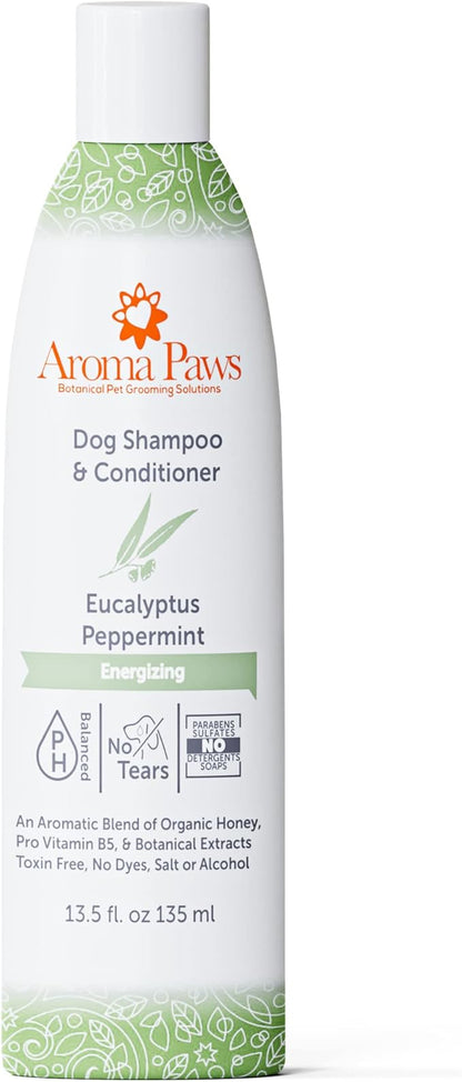 Dog Shampoo and Conditioner - Aromatic Tearless Shampoo for Cleansing, Grooming, and Conditioning - Moisturizing Shampoo for Dogs and Puppies - Eucalyptus Peppermint 13.5 oz
