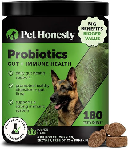 Pet Honesty Probiotics for Dogs - Digestive Enzymes Promotes Gut Health, Dog Probiotics for Diarrhea & Bowel Support, Prebiotics for Immunity Health & Itch Relief (Pumpkin 180 ct)