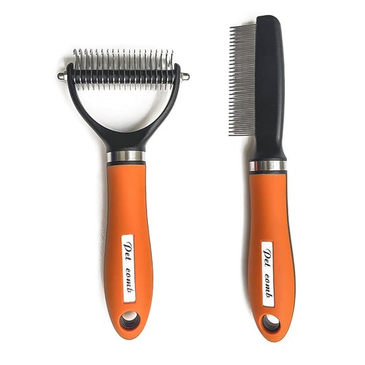 Dog Brush for Shedding - Reduce Dog Hair with Our Dog Brush, dog hair brush, deshedding dog brush, long hair dog brush(Orange Set)