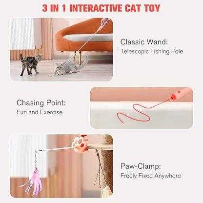 3-in-1 Retractable Cat Wand Toy for Indoor Cats
