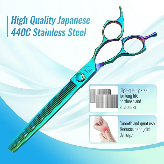Dog Grooming Scissors: 7" Pet Thinning Shears Made Of Japanese 440C Advanced Stainless Steel Trimming Dogs Cats and Other Pets Green