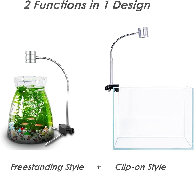 2 in 1 Full Spectrum Clip-On Aquarium Plant Grow Light, Freestanding Freshwater Fish Tank LED Light, 5Watts