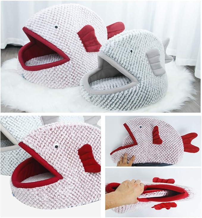 La La Pet® Plush Cat Bed Cave Calming Washable Pet House Bed Selfwarming Pet Bed Foldable Cat Sleep Tent Dog Nest Soft Puppy House Bed for Cats and Small Dogs(Red,L)