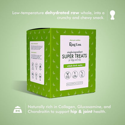 King Lou Pets - Whole Duck Necks for Dogs and Cats - Single Ingredient Dog Treat - Dehydrated Cat Treats - USA-Made Dog and Cat Treats - Supports Hip and Joint Health - 20 Count