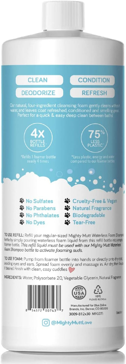 Mighty Mutt Waterless Foam Shampoo for Dogs | Dry Shampoo for Dogs No Rinse | Deodorizes Smelly Dogs | Soothing & Anti-Itch | Hypoallergenic | Waterless Dog Shampoo  Fresh Breeze Refill | 30 fl oz