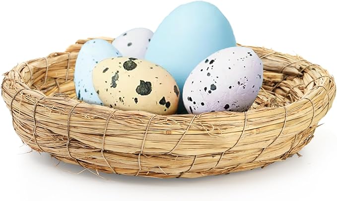 6 Packs Woven Straw Bird Nests, 8" Handmade Flat Base Spawning Nest, Small Animal Breeding Bed Hatch House Cage Accessories for Dove Pigeon Parrot Cuckoo Sparrow Rabbits Chinchillas Hamster
