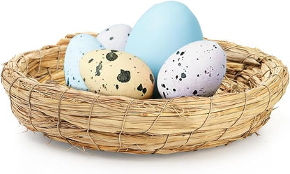 6 Packs Woven Straw Bird Nests, 8" Handmade Flat Base Spawning Nest, Small Animal Breeding Bed Hatch House Cage Accessories for Dove Pigeon Parrot Cuckoo Sparrow Rabbits Chinchillas Hamster