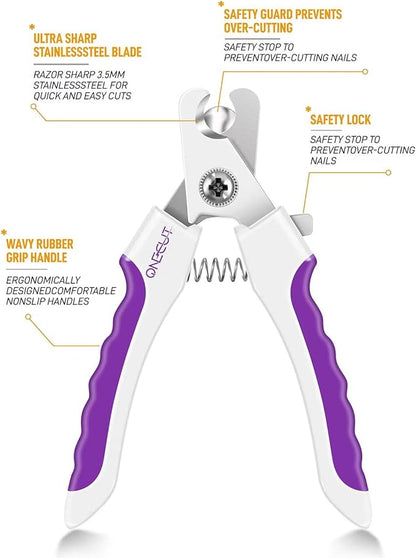 OneCut 4.7" Small Dog & Cat Nail Clipper Stainless Steel Cat Claw Trimmers for Rabbits, Guinea Pigs, Birds, Puppies, Kittens and Small Animals Pet Nail Clipper for Professional and Home Use (Purple)