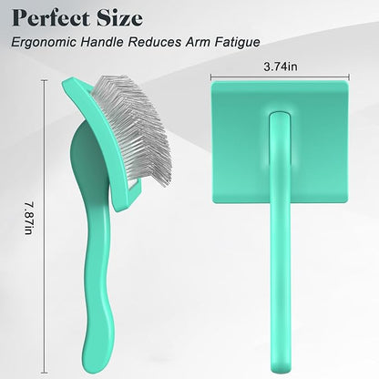 2PCS Slicker Brush for Dogs & Pet Comb,Professional Dog Grooming Brush (Goldendoodles,Poodles,Labradoodles) with Extra Long Pins to Effectively Remove Tangles, Knots and Mats (Cyan Large)