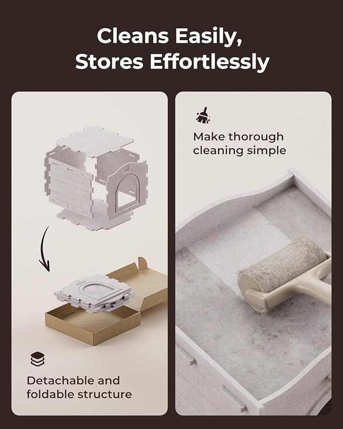 Apasiri Cat Beds for Indoor Cats: Innovative Polyester Fiber Cat House, Cat Bed Cave for Indoor Cats, Ultra-Strong Load-Bearing Capacity, Sturdy and Scratch-Resistant, Compatible with Heating Pads