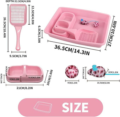 PAWISE Small Cat Litter Box, Kitten Litter Box Starter Kit, Low Entry Baby Kitten Training Litter Box with Scoop, Bowls,Cat Mouse Toy and Cat Ball Toy,First Catty Owner Essentials(Pink)